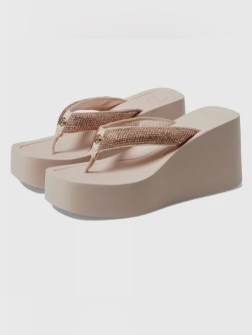 Michael Kors rose gold Platform Wedge Flip Flops with Sparkle Straps - Picture 1 of 6